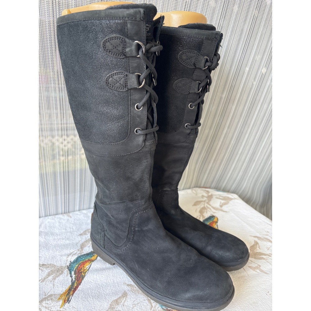 UGG 9 Elsa Black Waterproof Leather Suede Tall Winter Boots
